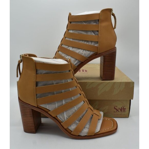 Sofft Womens Size 8.5 Stratford Luggage Leather Cage Zip Heeled Open Toe Sandals - Picture 4 of 11